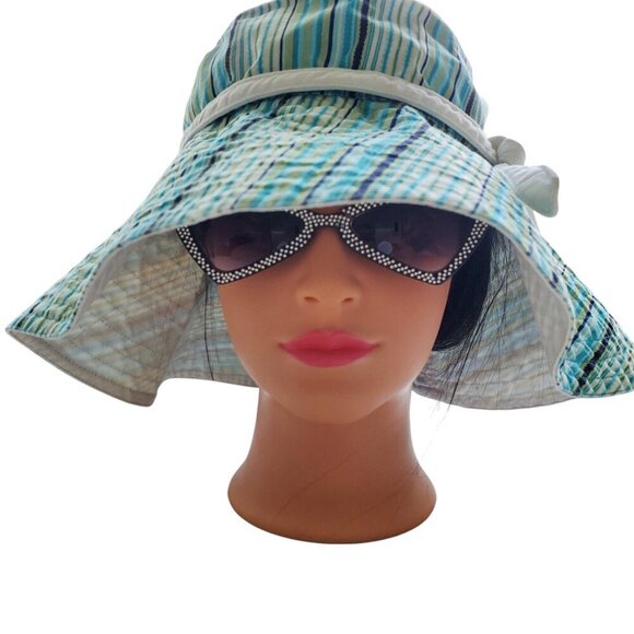 Wooden Ships 100% Cotton Women’s Floppy Beach Hat Striped Brim for Small Head - Picture 3 of 10